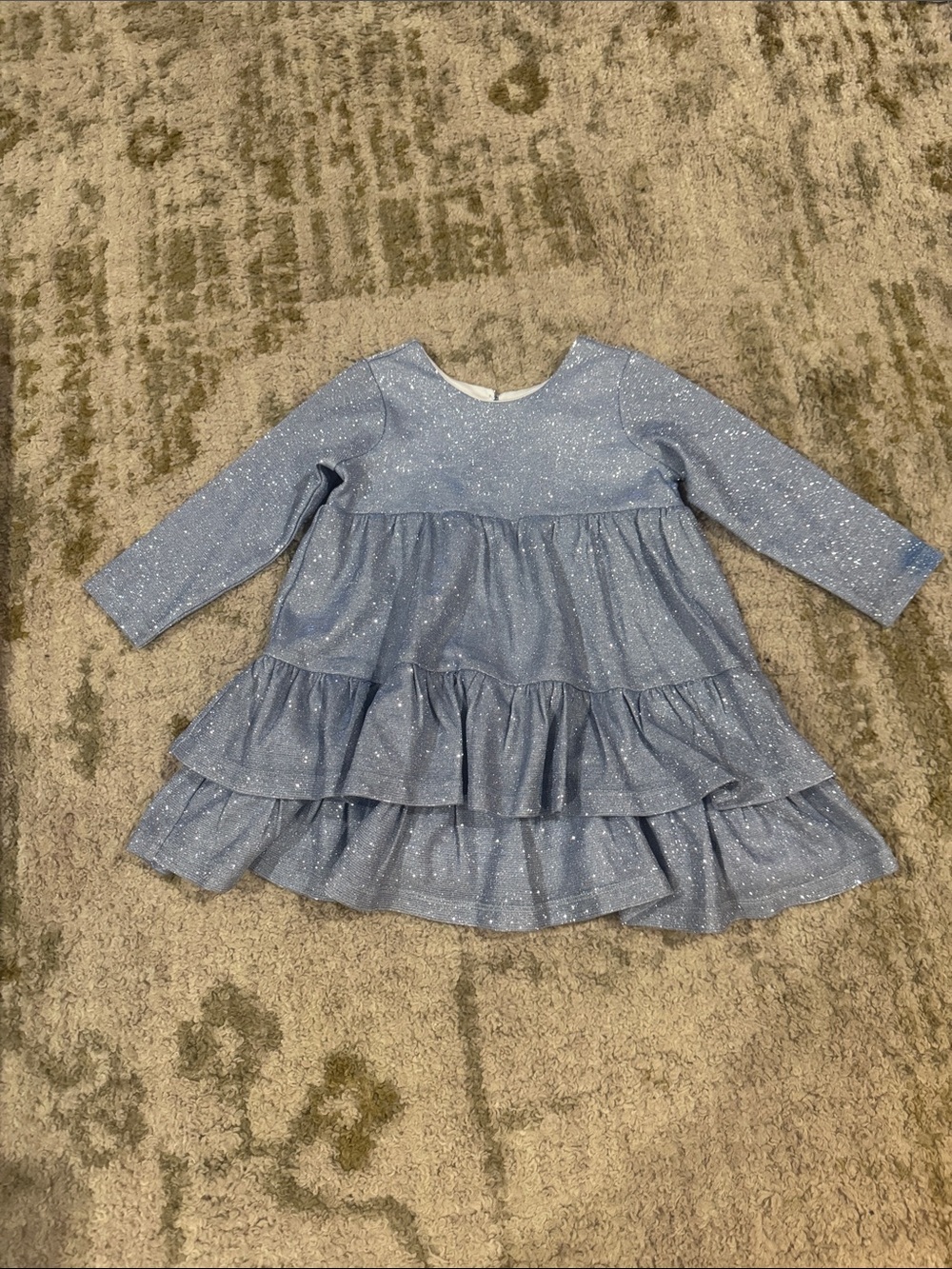 Isobella & Chloe Toddler Girl Long Sleeve Sparkle Blue Tiered Ruffle Dress 3T